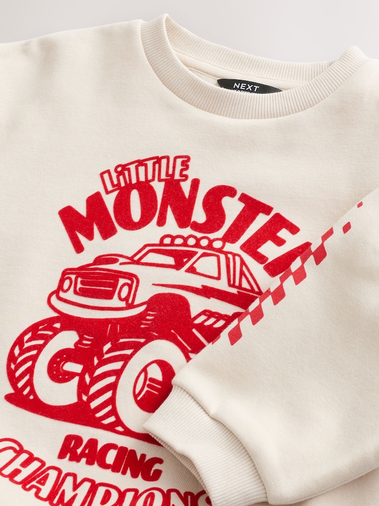 Ecru Monster Truck Back Print Sweatshirt and Utility Joggers 2 Piece Set (3mths-7yrs) - Image 9 of 11