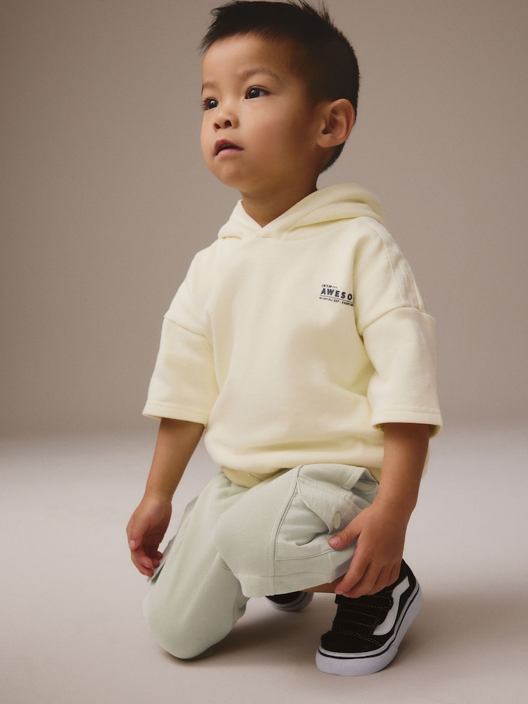 Lime Green Utility 100% Cotton Hoodie and Shorts Set (3mths-7yrs) - Image 2 of 9
