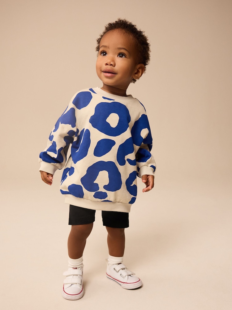 Blue/Black Sweat Top and Cycling Shorts Set (3mths-7yrs) - Image 1 of 4