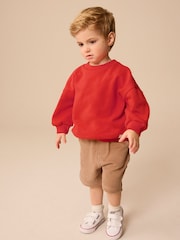 Red/ Tan Brown Sweatshirt and Carpenter Shorts Set (3mths-7yrs) - Image 1 of 10