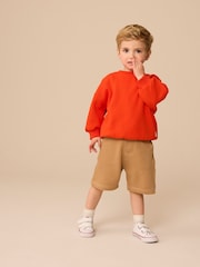 Red/ Tan Brown Sweatshirt and Carpenter Shorts Set (3mths-7yrs) - Image 2 of 10