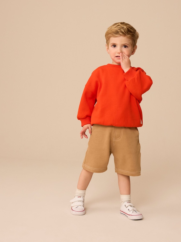 Red/ Tan Brown Sweatshirt and Carpenter Shorts Set (3mths-7yrs) - Image 2 of 10