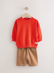 Red/ Tan Brown Sweatshirt and Carpenter Shorts Set (3mths-7yrs) - Image 6 of 10