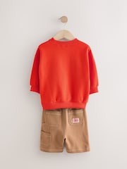 Red/ Tan Brown Sweatshirt and Carpenter Shorts Set (3mths-7yrs) - Image 7 of 10