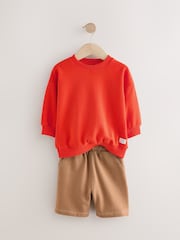 Red/ Tan Brown Sweatshirt and Carpenter Shorts Set (3mths-7yrs) - Image 8 of 10