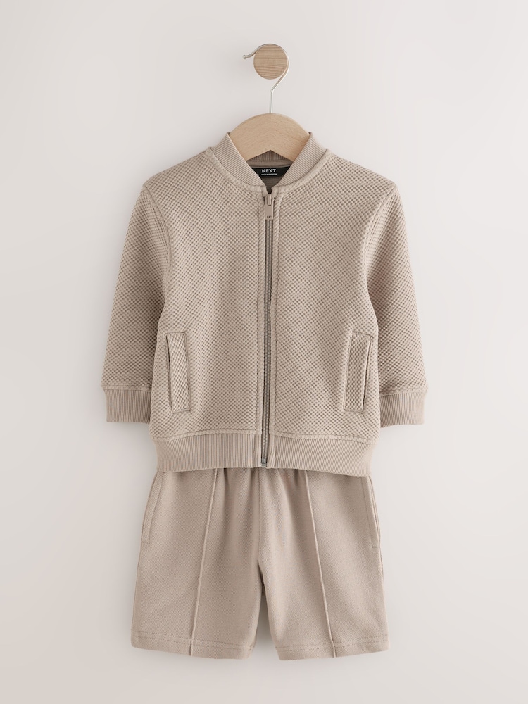 Stone Jersey Bomber Jacket and Shorts Set (3mths-7yrs) - Image 1 of 4