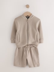 Stone Jersey Bomber Jacket and Shorts Set (3mths-7yrs) - Image 2 of 4