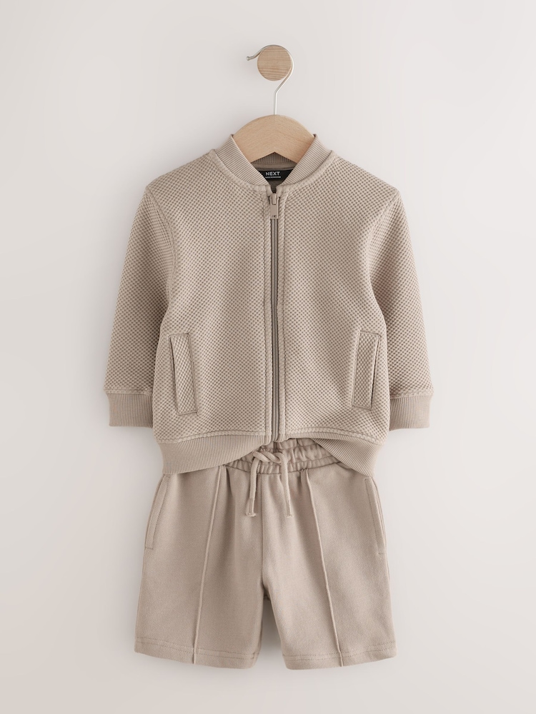 Stone Jersey Bomber Jacket and Shorts Set (3mths-7yrs) - Image 2 of 4