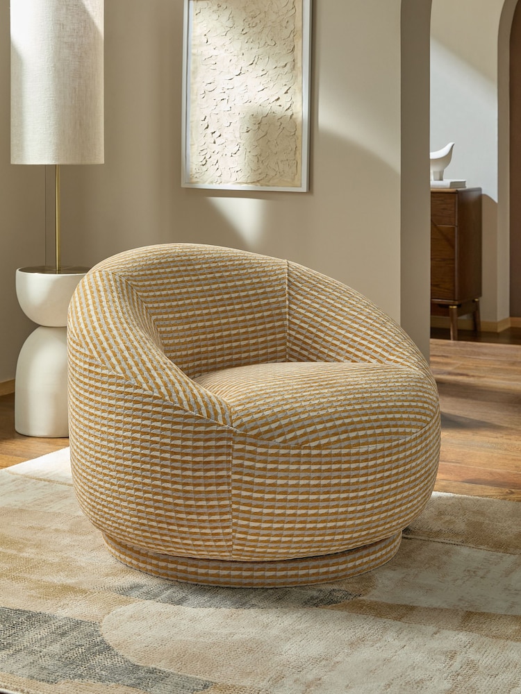 Mini Stripe Geo Ochre Yellow Hague Swivel Accent Chair - Image 1 of 10