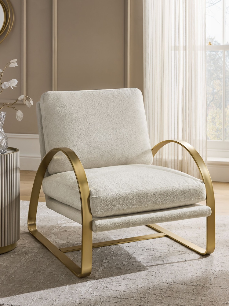 Soft Chenille Oyster Alix Metal Accent Chair - Image 1 of 9
