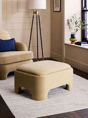 Soft Velvet Camel Brown Ebony Storage Footstool - Image 1 of 12