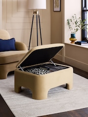 Soft Velvet Camel Brown Ebony Storage Footstool - Image 2 of 12