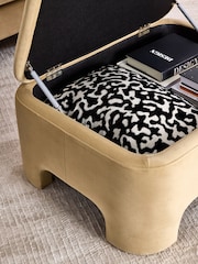 Soft Velvet Camel Brown Ebony Storage Footstool - Image 3 of 12