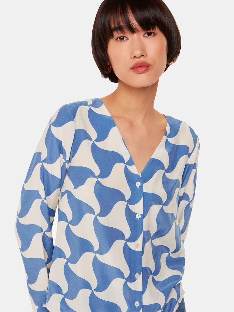 Whistles Blue Spun Triangle Blouse - Image 1 of 5 Whistles Blue Spun Triangle Blouse - Image 1 of 5