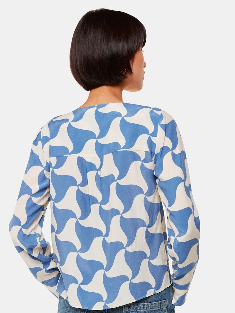 Whistles Blue Spun Triangle Blouse - Image 2 of 5 Whistles Blue Spun Triangle Blouse - Image 2 of 5