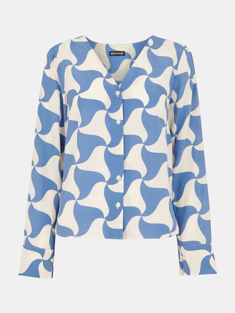 Whistles Blue Spun Triangle Blouse - Image 5 of 5 Whistles Blue Spun Triangle Blouse - Image 5 of 5