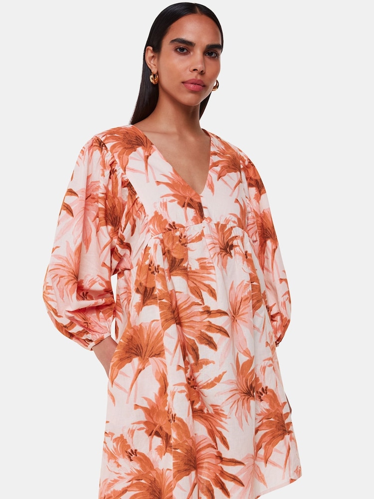 Whistles Pink Honolulu Print Gia Cotton/Linen Mix Dress - Image 1 of 5