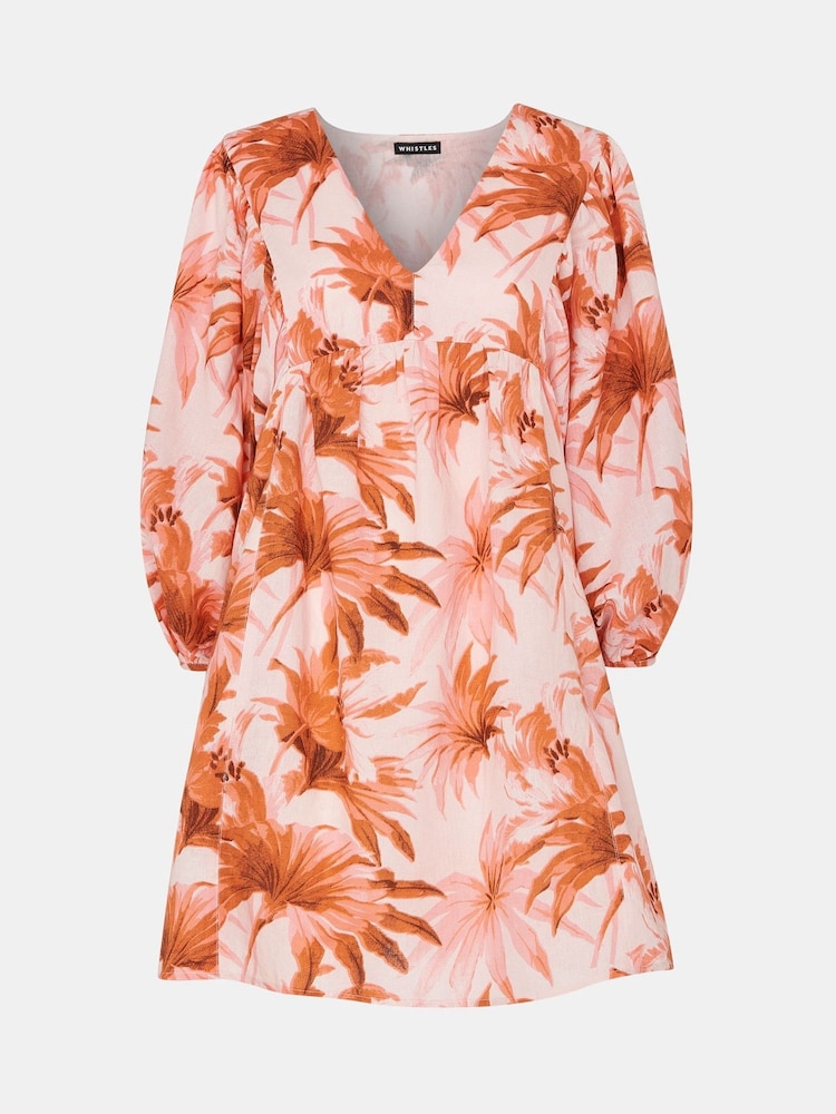 Whistles Pink Honolulu Print Gia Cotton/Linen Mix Dress - Image 5 of 5