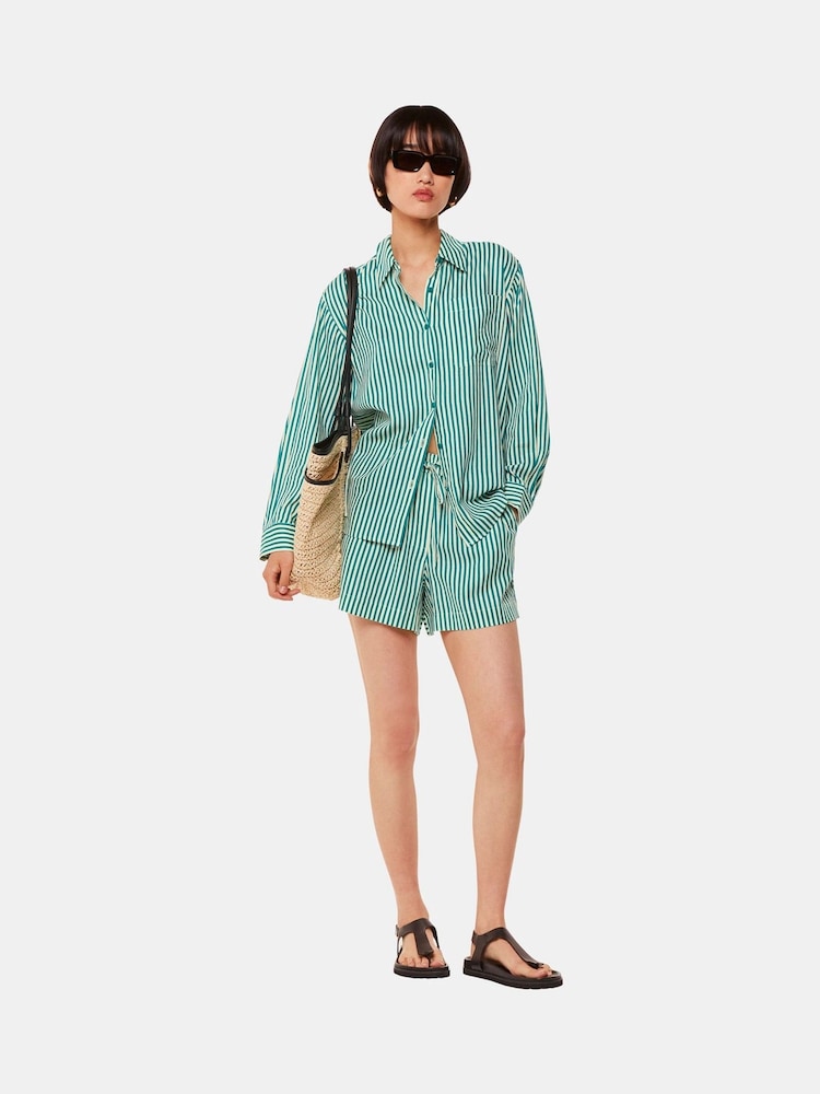 Whistles Green Seaside Stripe Linen Rich Shorts - Image 1 of 5