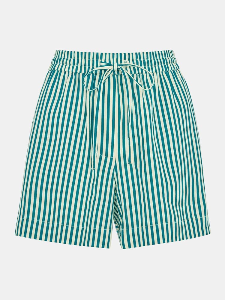 Whistles Green Seaside Stripe Linen Rich Shorts - Image 5 of 5