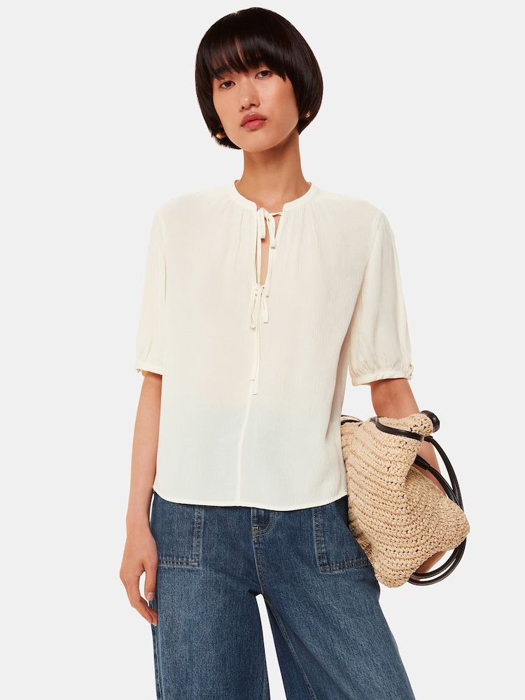 Whistles White Tie Front Jessie Blouse - Image 1 of 5