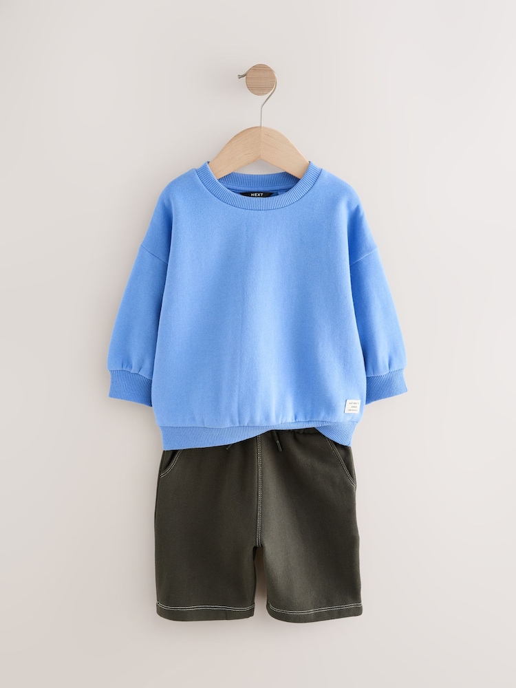 Blue/Grey Sweatshirt and Carpenter Shorts Set (3mths-7yrs) - Image 7 of 10
