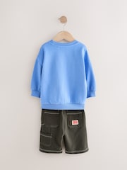 Blue/Grey Sweatshirt and Carpenter Shorts Set (3mths-7yrs) - Image 8 of 10
