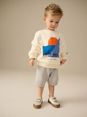 Ecru White/Blue Sweatshirt and Shorts Set (3mths-8yrs) - Image 1 of 8