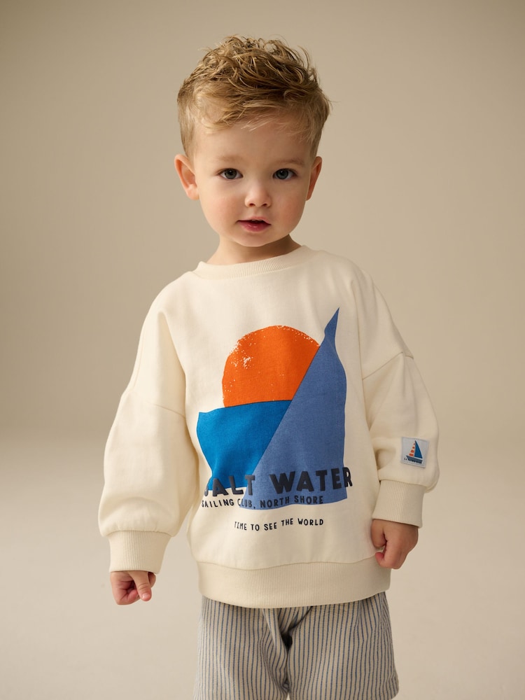 Ecru White/Blue Sweatshirt and Shorts Set (3mths-8yrs) - Image 2 of 8