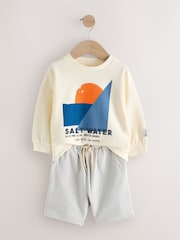 Ecru White/Blue Sweatshirt and Shorts Set (3mths-8yrs) - Image 7 of 8