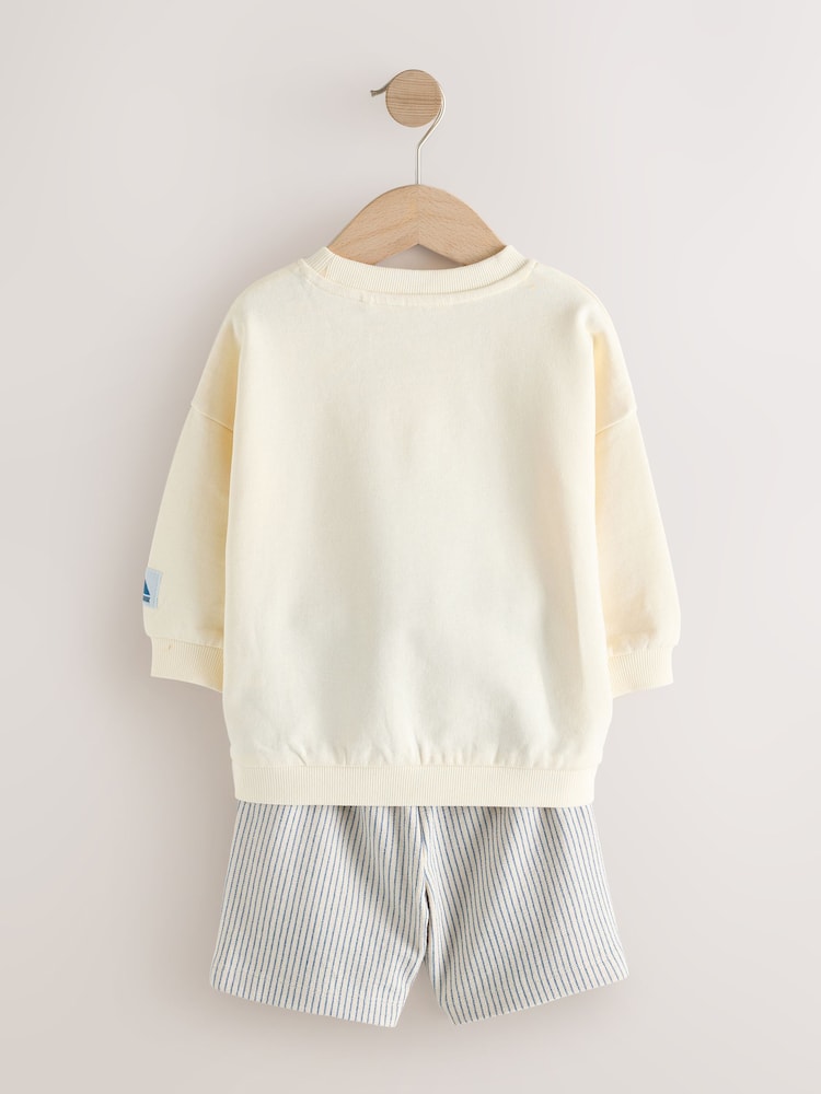 Ecru White/Blue Sweatshirt and Shorts Set (3mths-8yrs) - Image 8 of 8