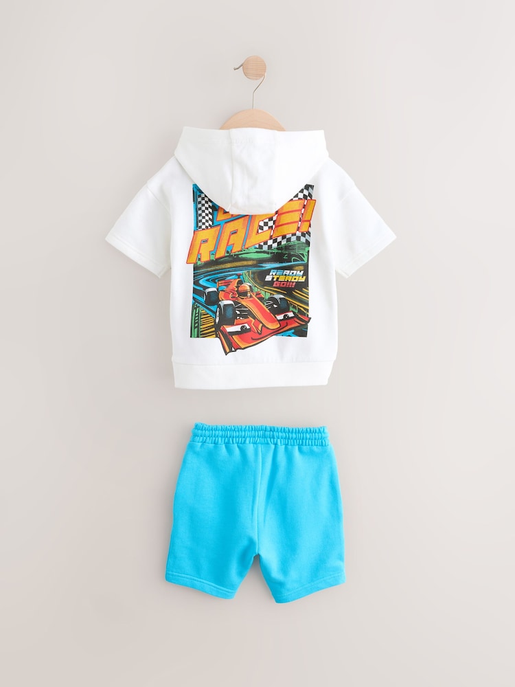 White/Aqua Sweatshirt and Shorts Set (3mths-8yrs) - Image 6 of 9