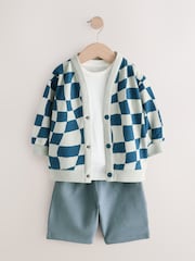 Navy 100% Cotton Jersey Cardigan and Carpenter Short Set (3mths-7yrs) - Image 1 of 5