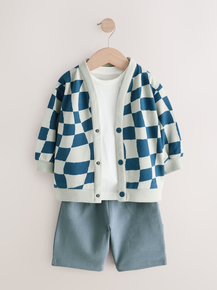 Navy 100% Cotton Jersey Cardigan and Carpenter Short Set (3mths-7yrs) - Image 1 of 5