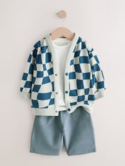 Navy 100% Cotton Jersey Cardigan and Carpenter Short Set (3mths-7yrs) - Image 2 of 5