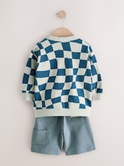 Navy 100% Cotton Jersey Cardigan and Carpenter Short Set (3mths-7yrs) - Image 3 of 5