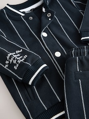 Navy Blue Stripe 100% Cotton Jersey Letterman Jacket and Shorts Set (3mths-7yrs) - Image 10 of 10
