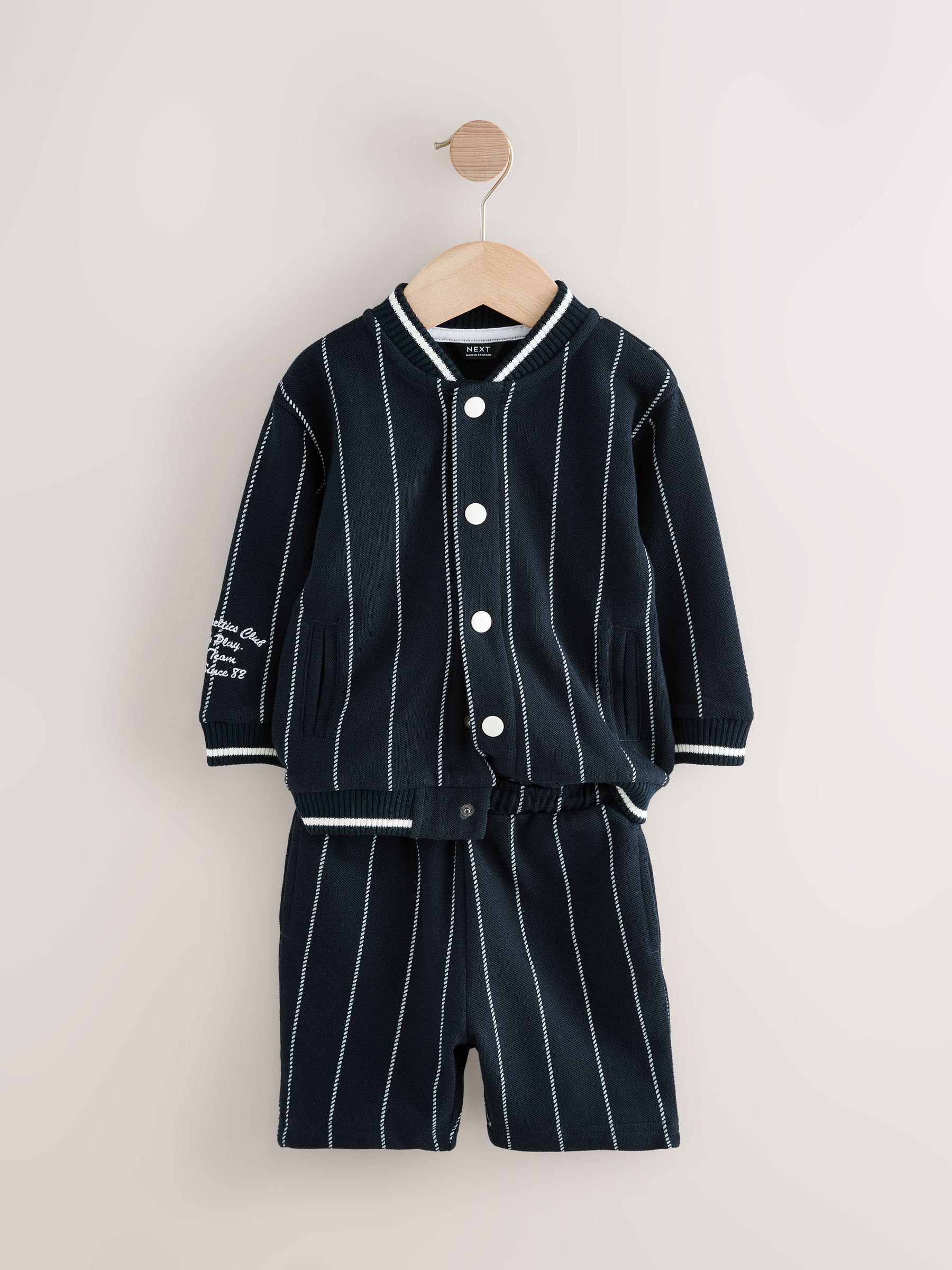 Buy Navy Blue Stripe 100% Cotton Jersey Letterman Jacket and