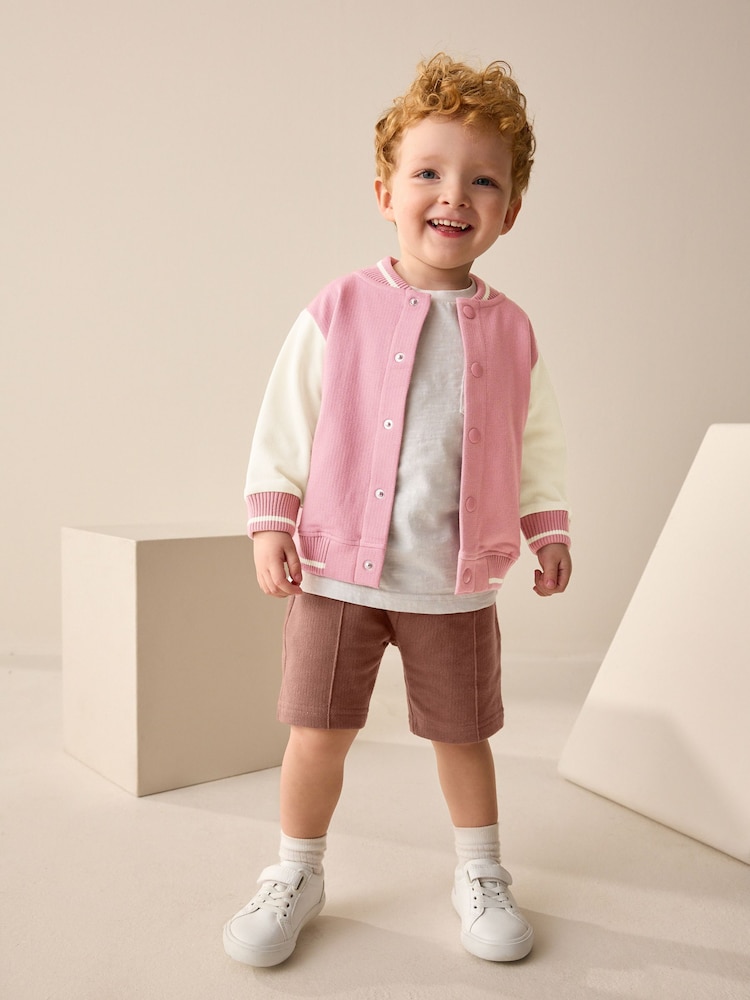 Pink/Brown Jersey Letterman 100% Cotton Jacket and Shorts Set (3mths-7yrs) - Image 1 of 6