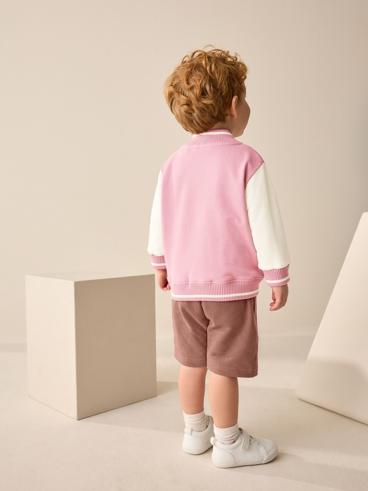 Pink/Brown Jersey Letterman 100% Cotton Jacket and Shorts Set (3mths-7yrs) - Image 3 of 6