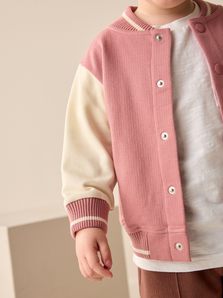 Pink/Brown Jersey Letterman 100% Cotton Jacket and Shorts Set (3mths-7yrs) - Image 4 of 6