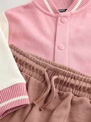 Pink/Brown Jersey Letterman 100% Cotton Jacket and Shorts Set (3mths-7yrs) - Image 5 of 6