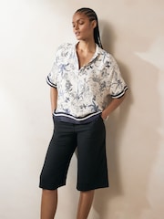 Blue V-Neck Collared Satin Shirt - Image 1 of 7