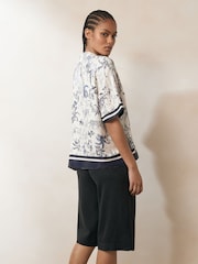 Blue V-Neck Collared Satin Shirt - Image 2 of 7