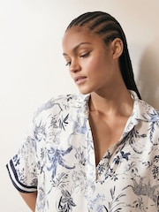 Blue V-Neck Collared Satin Shirt - Image 3 of 7