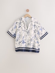 Blue V-Neck Collared Satin Shirt - Image 5 of 7