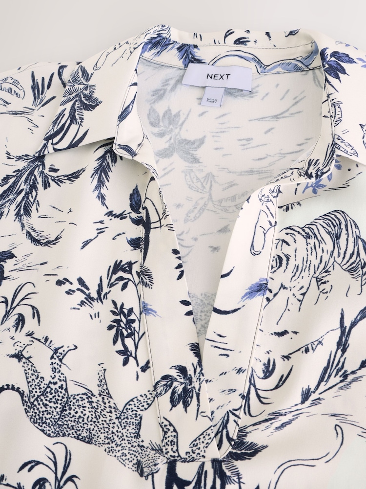 Blue V-Neck Collared Satin Shirt - Image 7 of 7