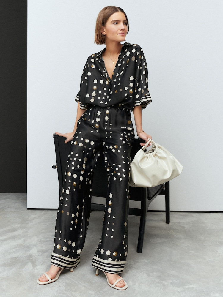 Black Spot Wide Leg Satin Trousers - Image 1 of 8