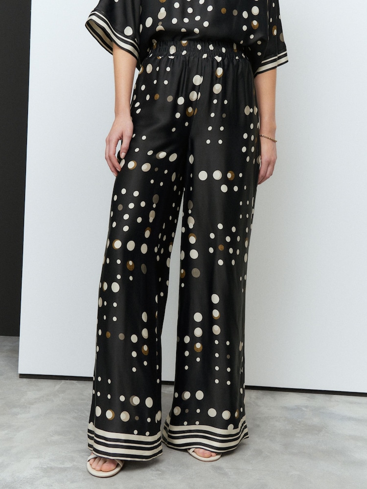 Black Spot Wide Leg Satin Trousers - Image 2 of 8
