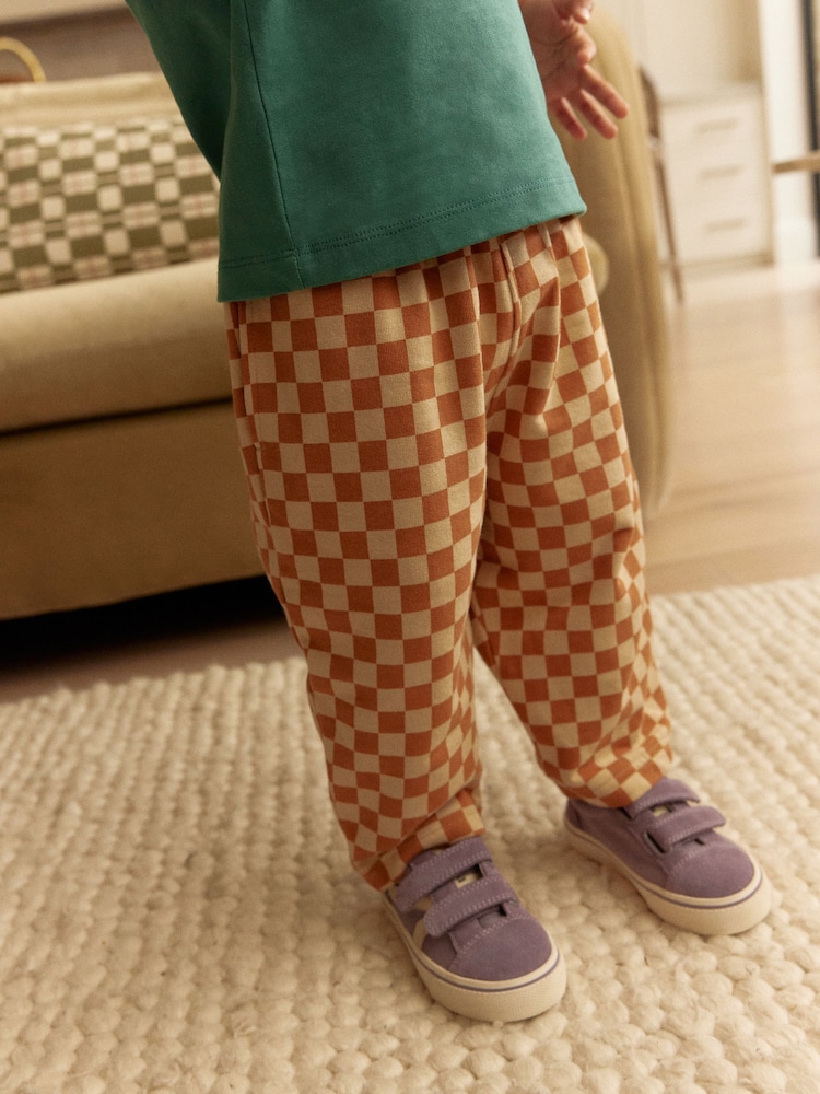 Rust Brown 100% Cotton Patterned Jersey Joggers (3mths-7yrs) - Image 1 of 7